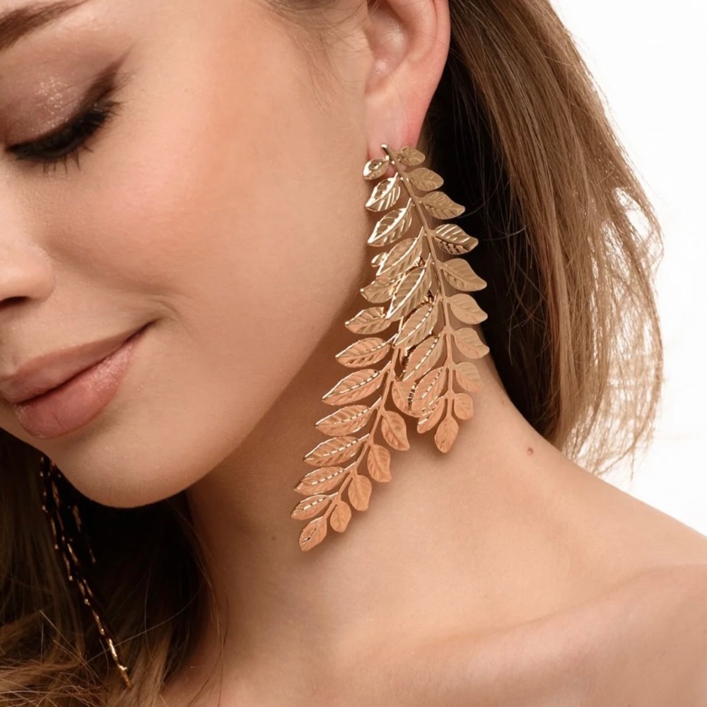 Zara Gold tone leaf earrings